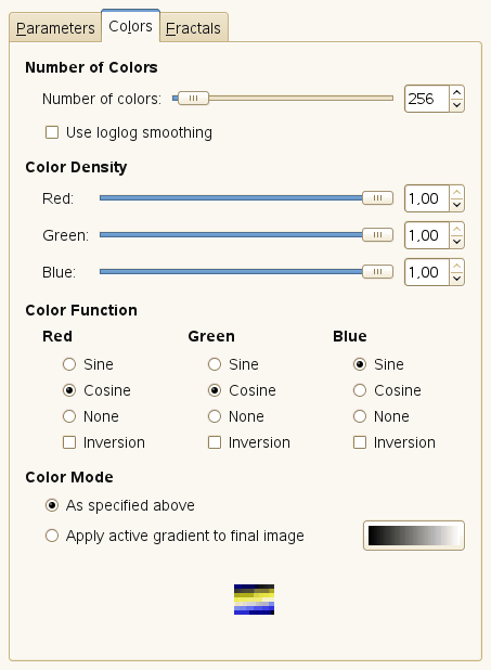 Fractal Explorer filter options (Colors)