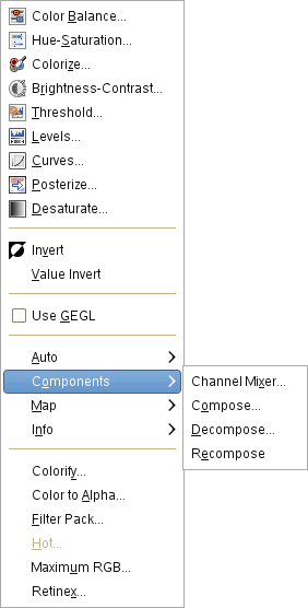 The Components submenu