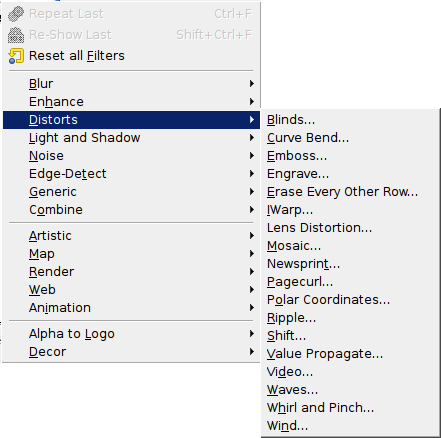 扭曲滤镜菜单