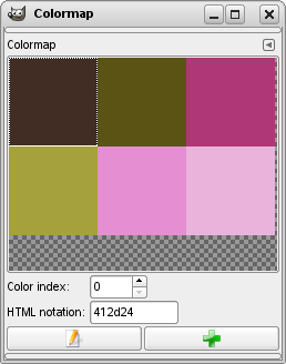 Una imatge indexada amb 6 colors i el diàleg del mapa de colors