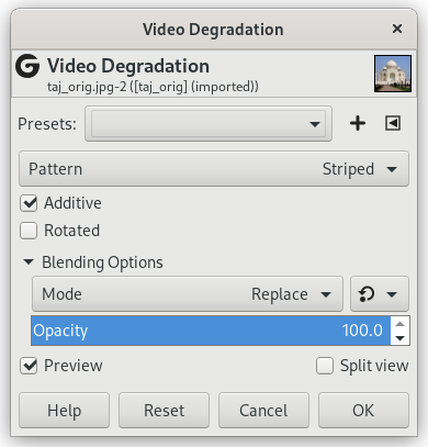 Opcions del filtre «Degradació de vídeo»
