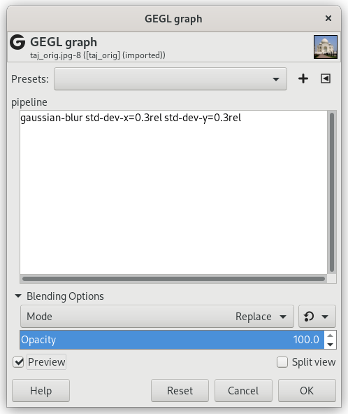 «GEGL graph» options