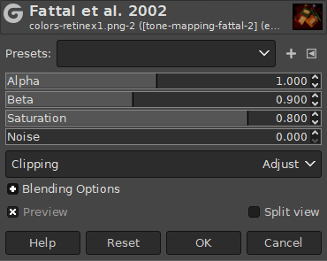 Opcions del diàleg del filtre «Fattal et al. 2002»