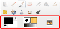Àrea d'indicació i color en la caixa d'eines