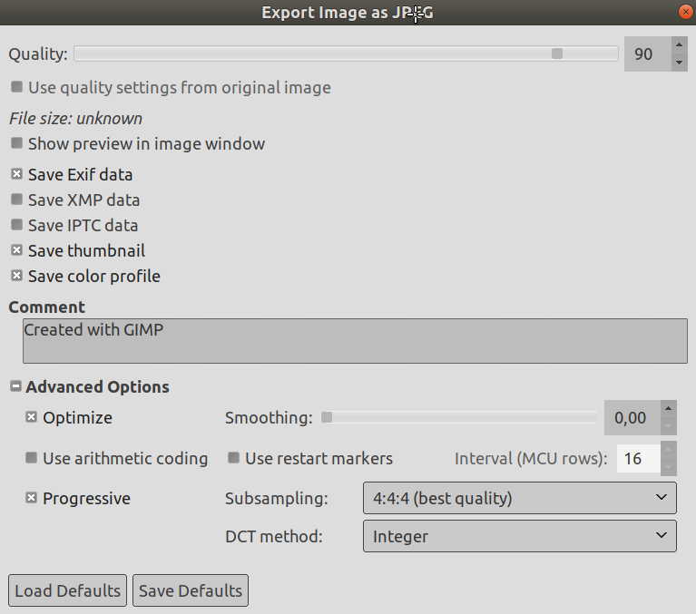 El diàleg d'exportar a JPEG
