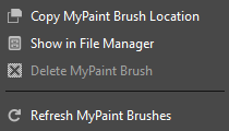 The „MyPaint Brushes“ context menu