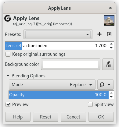 „Apply Lens“ filter options