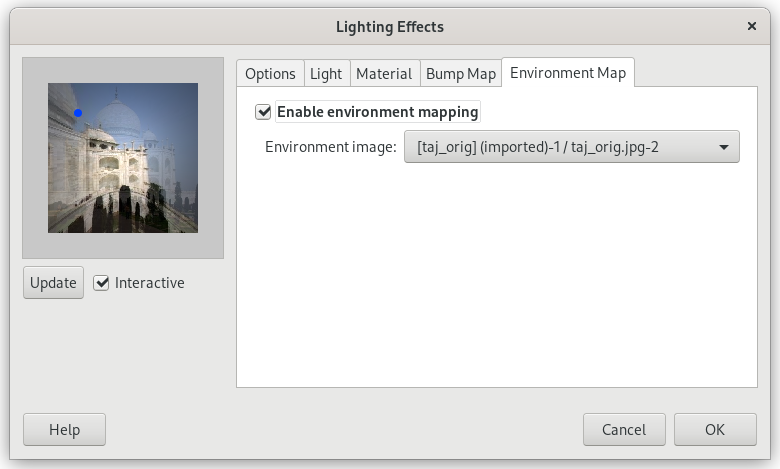 „Lighting“ filter options (Environment Map)