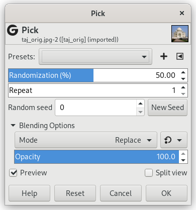 „Pick“ filter options