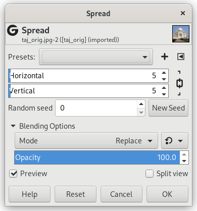 „Spread“ filter options