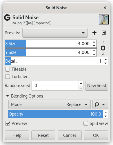 „Solid Noise“ filter options