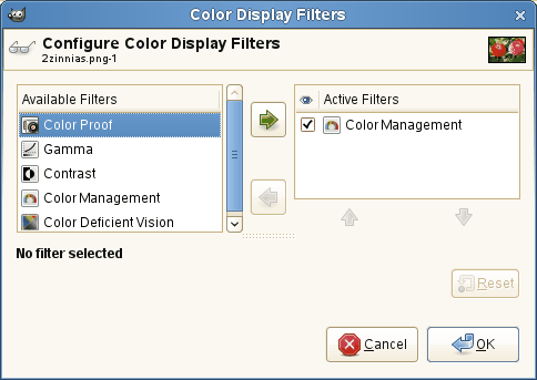 The „Color Display Filters“ dialog