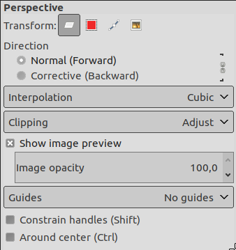 „Perspective“ tool options
