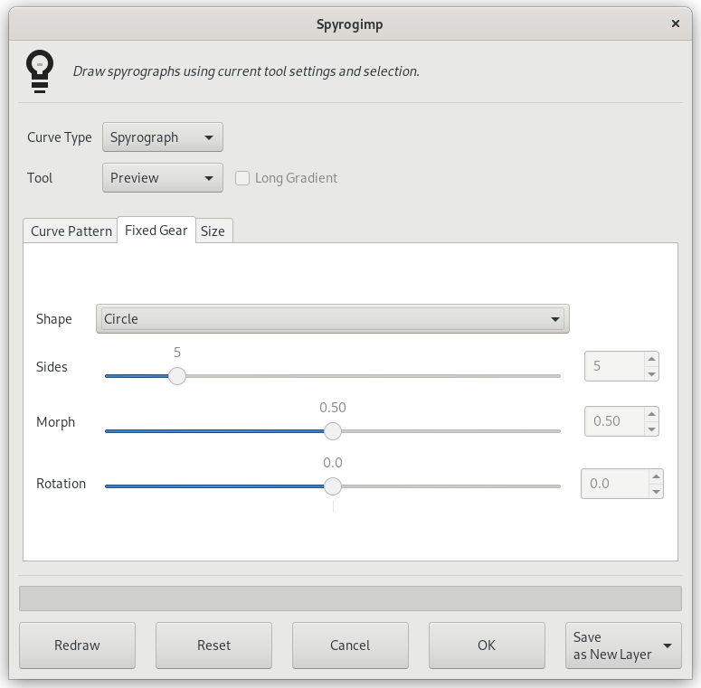 “Spyrogimp” filter options (Fixed Gear)