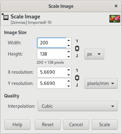 Dialog til at skalere billede i pixels