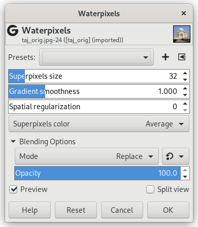 „Waterpixels“ options