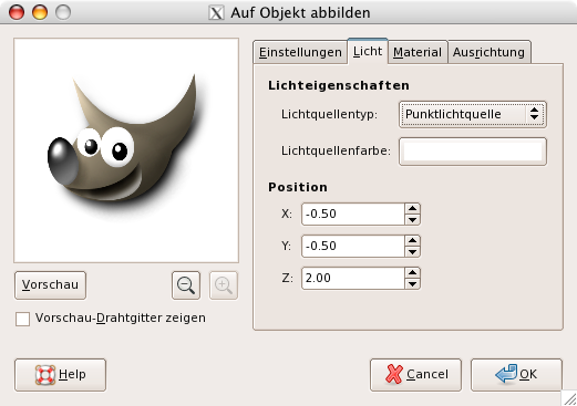 Eigenschaften des Filters „Auf Objekt abbilden“ (Licht)