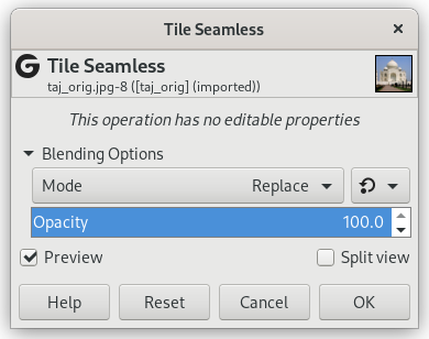 „Tile Seamless“ filter options