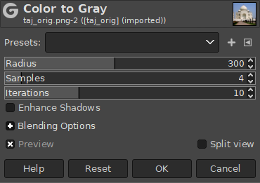 «Color to Gray» settings