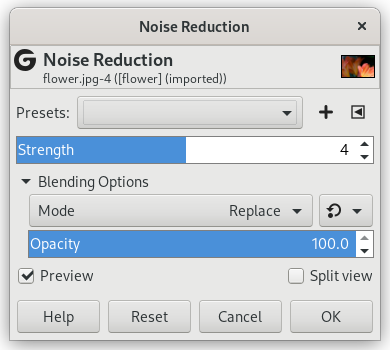 Noise Reduction filter options