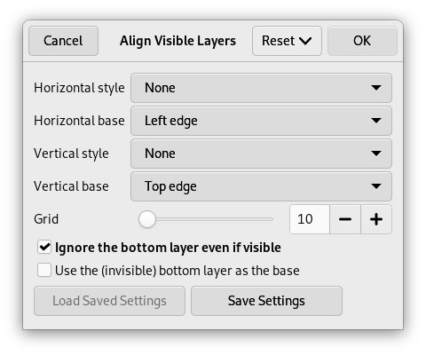 The “Align Visible Layers” dialog