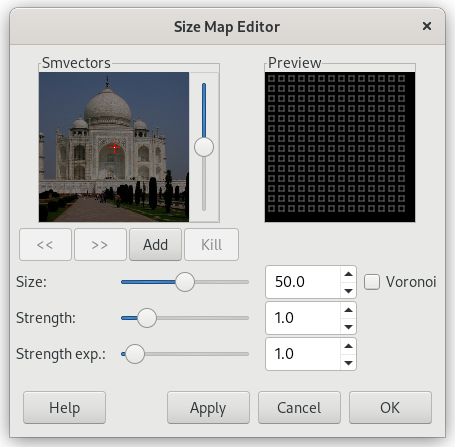 Opciones del editor de mapa de tamaño