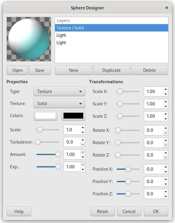 Parámetros del filtro “Diseñador de esferas”
