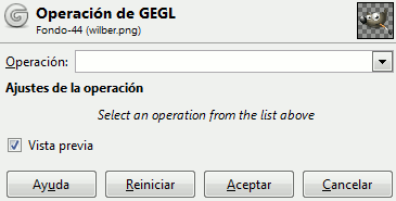 “GEGL Operation” tool options