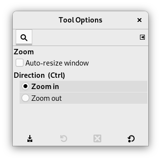 Zoom tool options