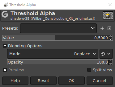 The ”Threshold Alpha” filter options dialog