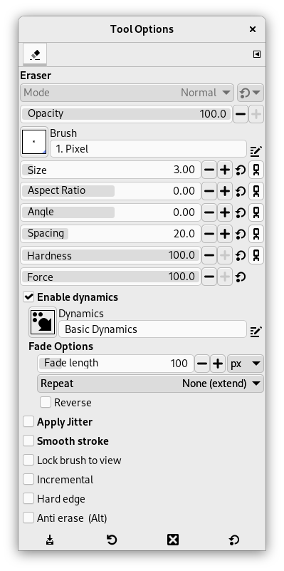 Tool Options for the Eraser tool