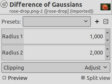Options du filtre Différence Gaussienne