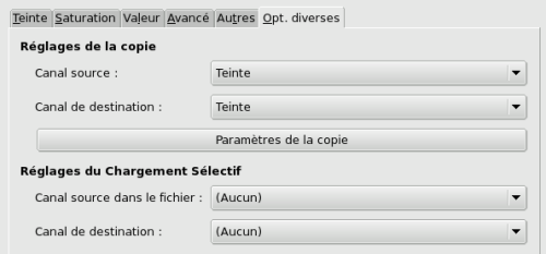 Onglet Options diverses
