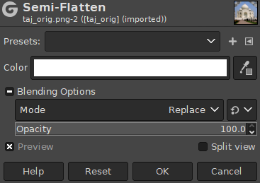 « Semi-Flatten » filter options dialog