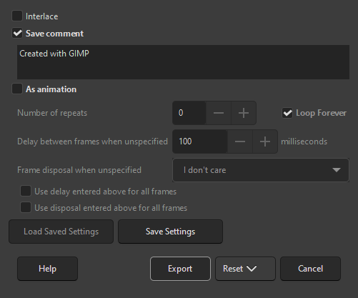 La boîte de dialogue Exporter en GIF