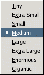 Preview Size submenu of a Tab menu.