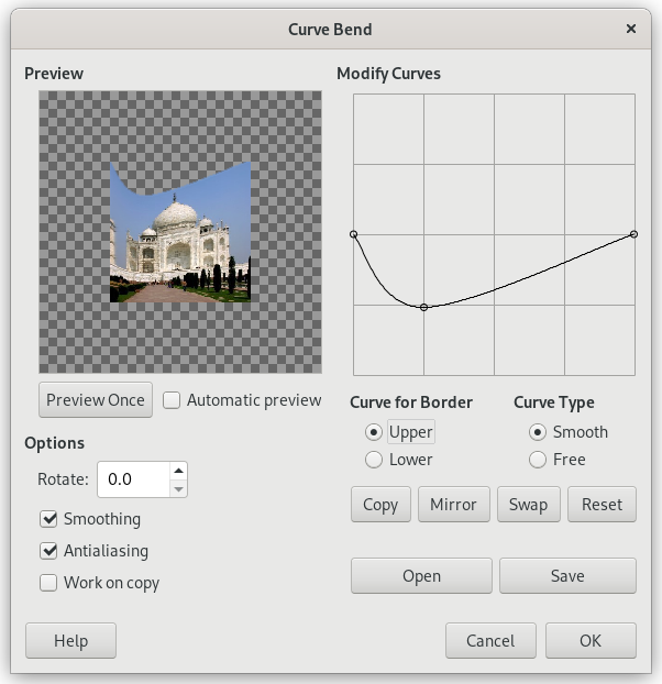„Curve bend” filter options