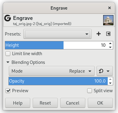 „Engrave” options