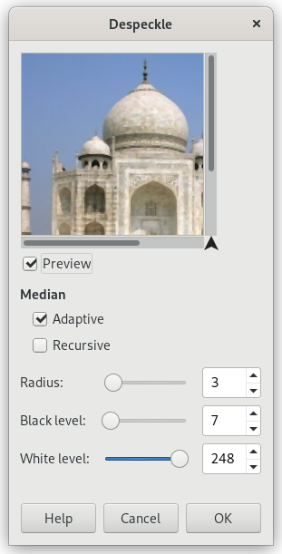 „Despeckle” filter options