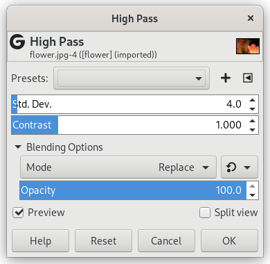 „High Pass” filter options