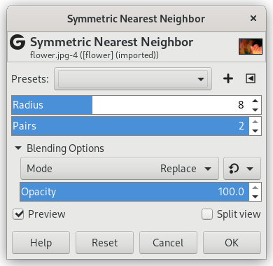 „Symmetric Nearest neighbor” filter options