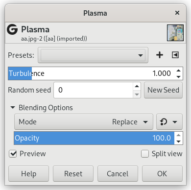 „Plasma” filter options