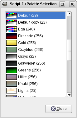 The „Palette Selection” dialog