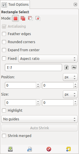 Tool Options for the Rectangle Select tool