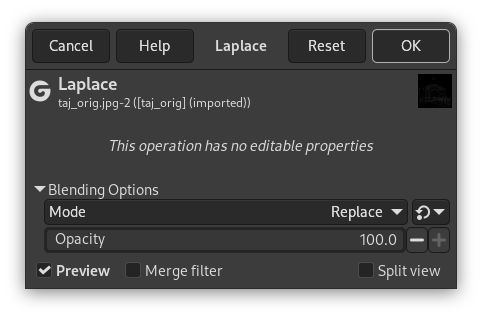 Laplace filter options