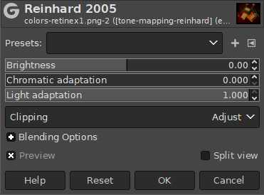 The 「Reinhard 2005」 filter Dialog