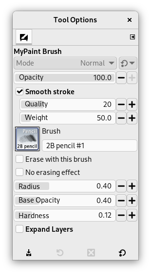 MyPaint Brush Tool Options