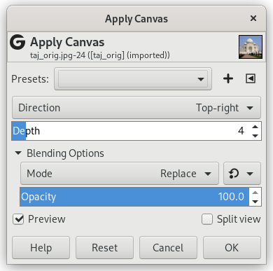 „Apply Canvas“ options