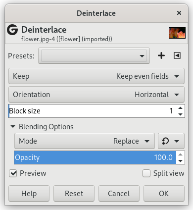 Deinterlace filter options