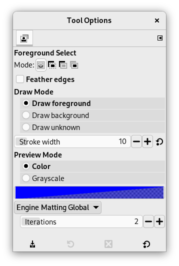 „Foreground Select“ tool options